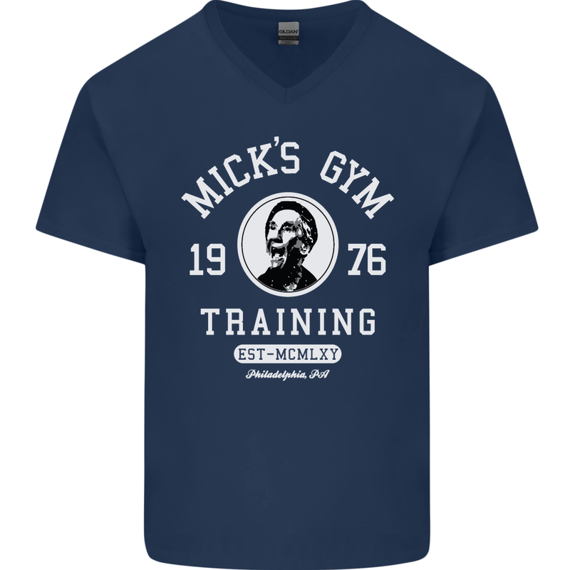 Micks Gym Training Boxing Boxer Box Mens V-Neck Cotton T-Shirt Navy Blue