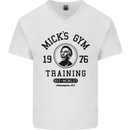 Micks Gym Training Boxing Boxer Box Mens V-Neck Cotton T-Shirt White