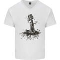 Microphone Tree Music Singing Singer Mens V-Neck Cotton T-Shirt White
