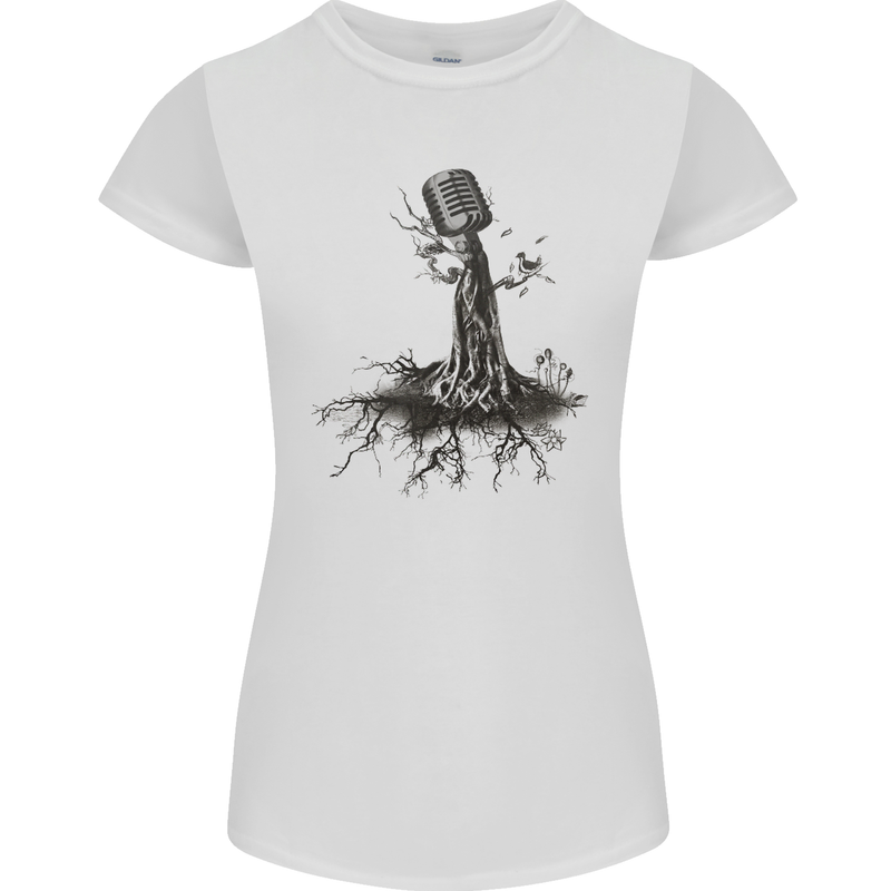 Microphone Tree Music Singing Singer Womens Petite Cut T-Shirt White