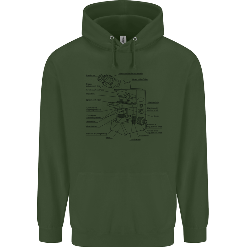 Microscope Biology Science Mens 80% Cotton Hoodie Forest Green