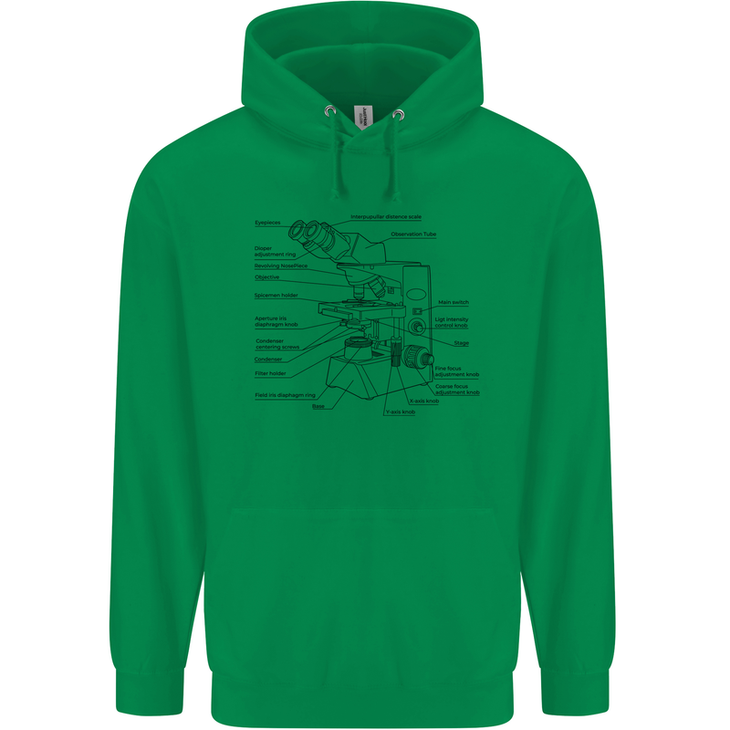 Microscope Biology Science Mens 80% Cotton Hoodie Irish Green