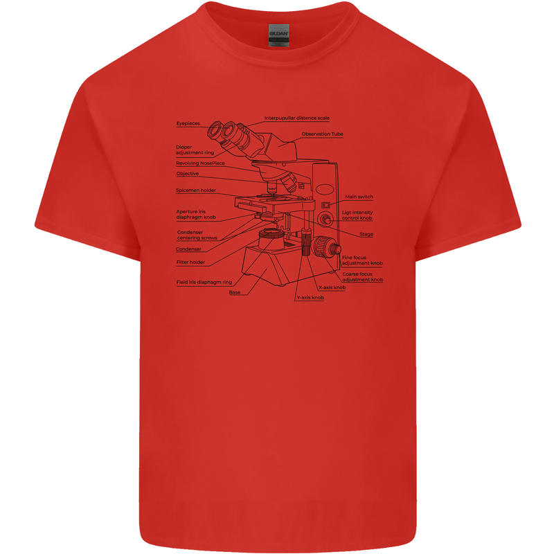 Microscope Biology Science Mens Cotton T-Shirt Tee Top Red