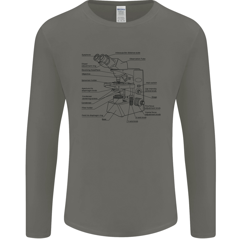 Microscope Biology Science Mens Long Sleeve T-Shirt Charcoal