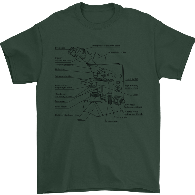 Microscope Biology Science Mens T-Shirt Cotton Gildan Forest Green