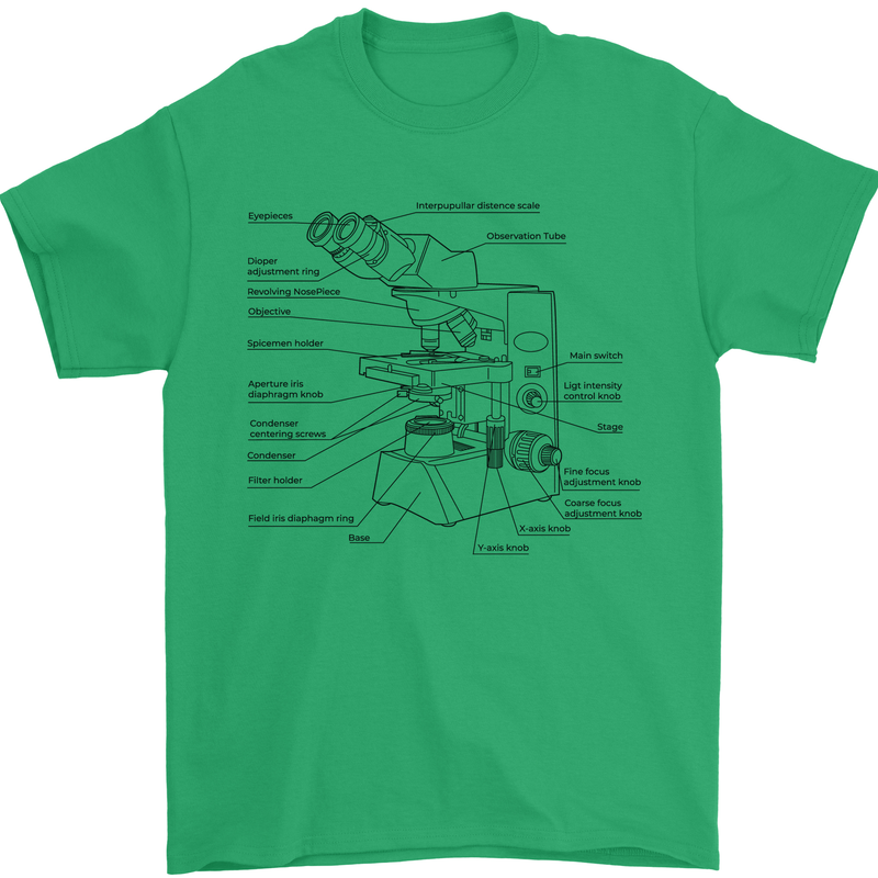 Microscope Biology Science Mens T-Shirt Cotton Gildan Irish Green