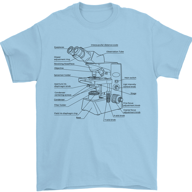 Microscope Biology Science Mens T-Shirt Cotton Gildan Light Blue