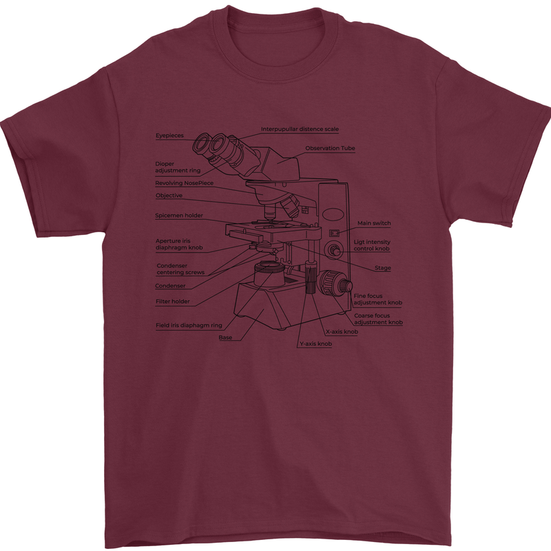 Microscope Biology Science Mens T-Shirt Cotton Gildan Maroon