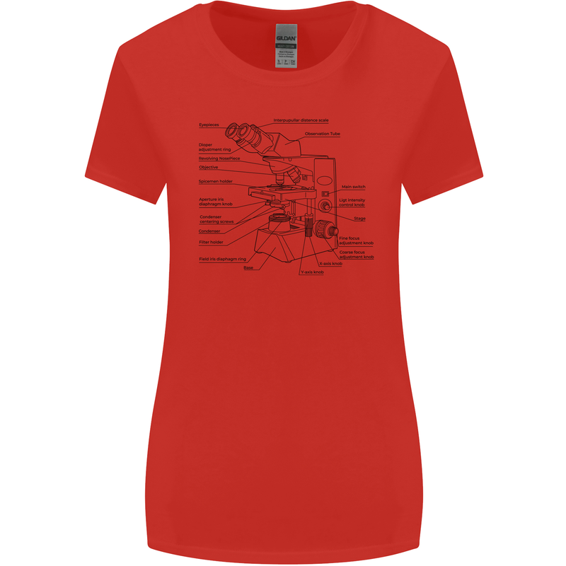 Microscope Biology Science Womens Wider Cut T-Shirt Red