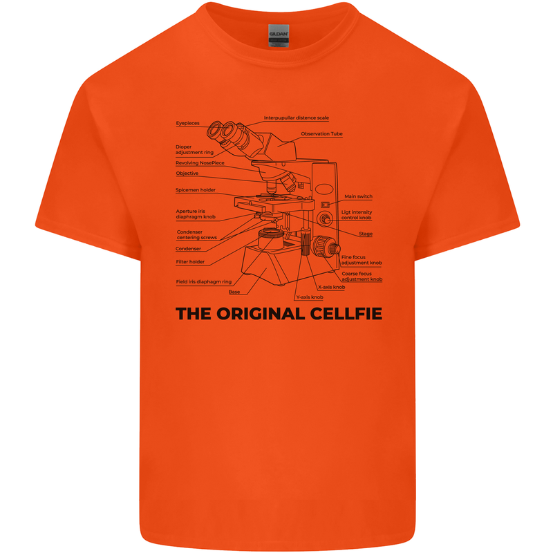 Microscope Original Sellfie Funny Biology Mens Cotton T-Shirt Tee Top Orange