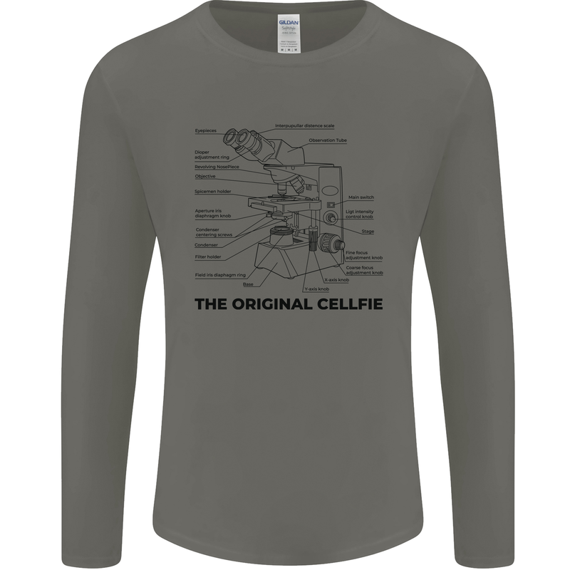 Microscope Original Sellfie Funny Biology Mens Long Sleeve T-Shirt Charcoal