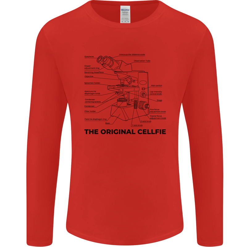 Microscope Original Sellfie Funny Biology Mens Long Sleeve T-Shirt Red