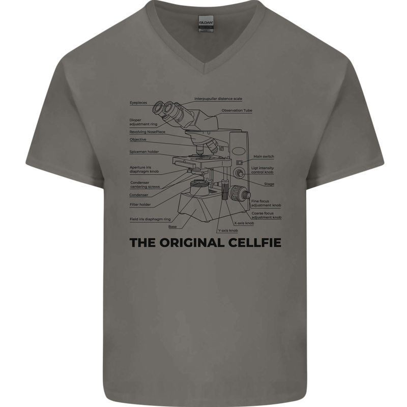 Microscope Original Sellfie Funny Biology Mens V-Neck Cotton T-Shirt Charcoal
