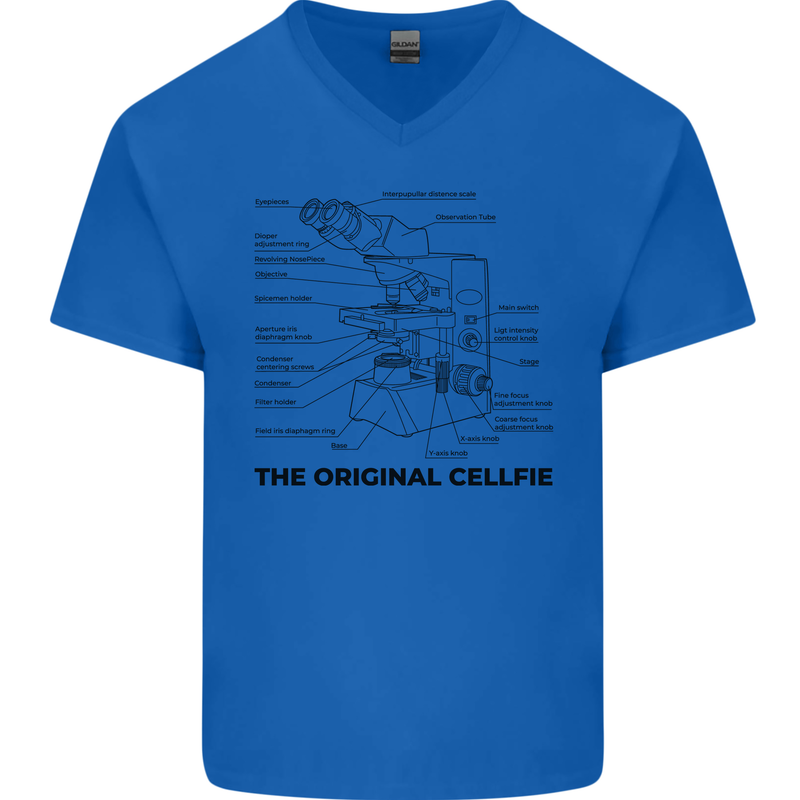 Microscope Original Sellfie Funny Biology Mens V-Neck Cotton T-Shirt Royal Blue