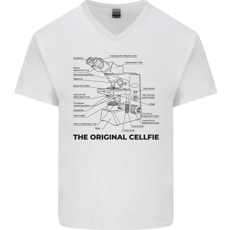 Microscope Original Sellfie Funny Biology Mens V-Neck Cotton T-Shirt White