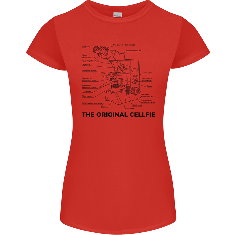 Microscope Original Sellfie Funny Biology Womens Petite Cut T-Shirt Red