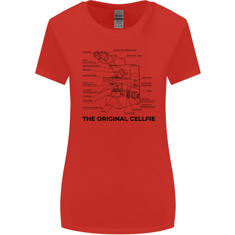 Microscope Original Sellfie Funny Biology Womens Wider Cut T-Shirt Red
