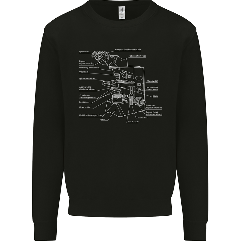 Microscope Science Biology Kids Sweatshirt Jumper Black