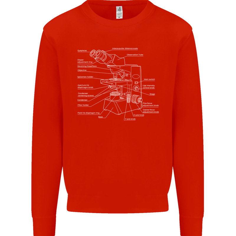 Microscope Science Biology Kids Sweatshirt Jumper Bright Red