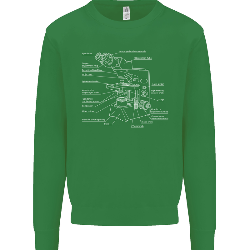 Microscope Science Biology Kids Sweatshirt Jumper Irish Green