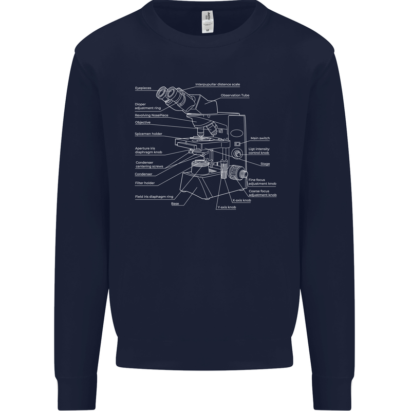 Microscope Science Biology Kids Sweatshirt Jumper Navy Blue
