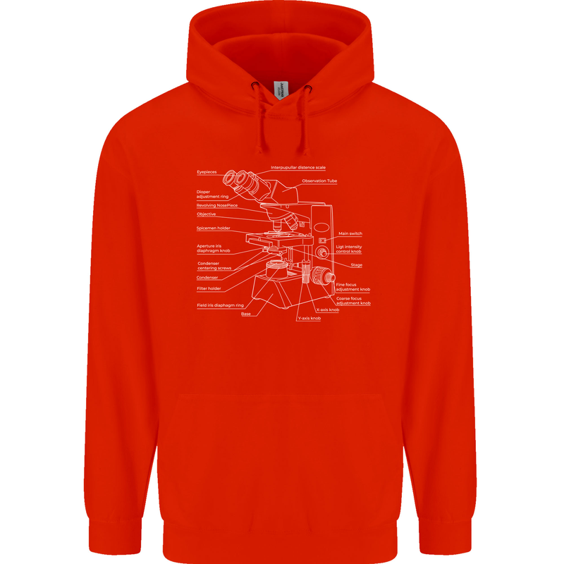Microscope Science Biology Mens 80% Cotton Hoodie Bright Red