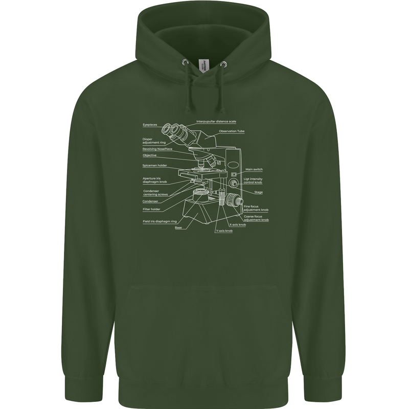 Microscope Science Biology Mens 80% Cotton Hoodie Forest Green