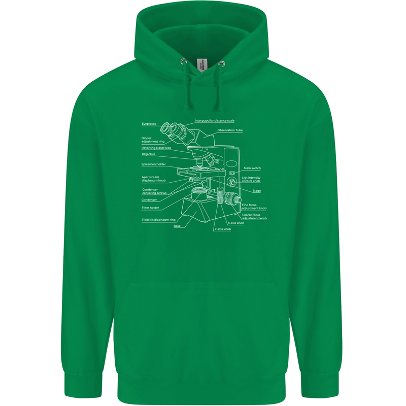 Microscope Science Biology Mens 80% Cotton Hoodie Irish Green