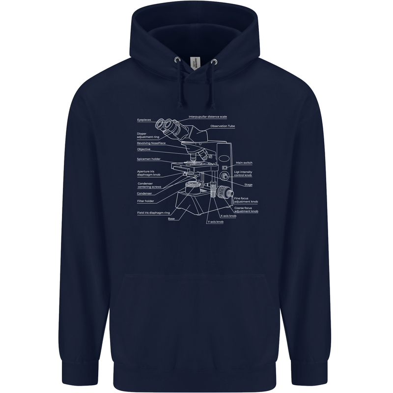 Microscope Science Biology Mens 80% Cotton Hoodie Navy Blue