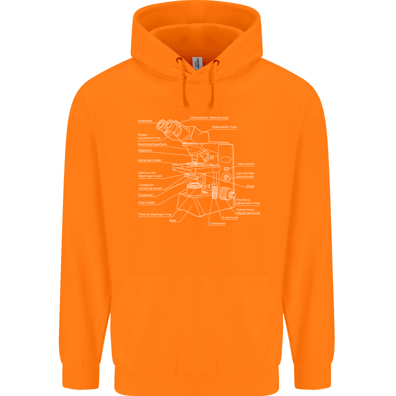 Microscope Science Biology Mens 80% Cotton Hoodie Orange