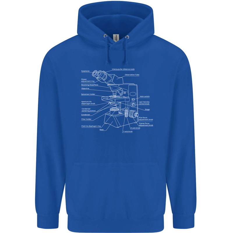 Microscope Science Biology Mens 80% Cotton Hoodie Royal Blue