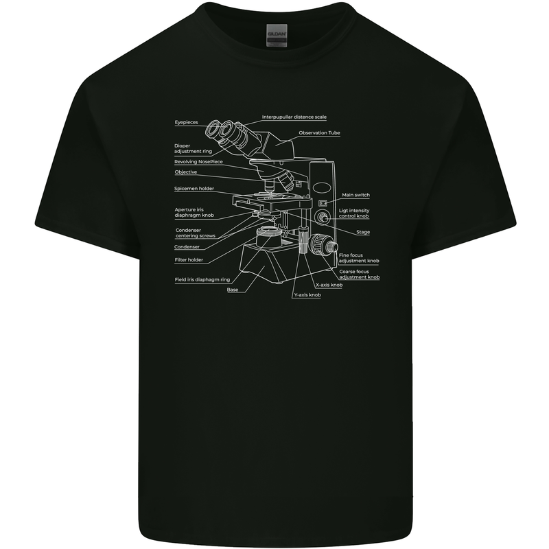 Microscope Science Biology Mens Cotton T-Shirt Tee Top Black