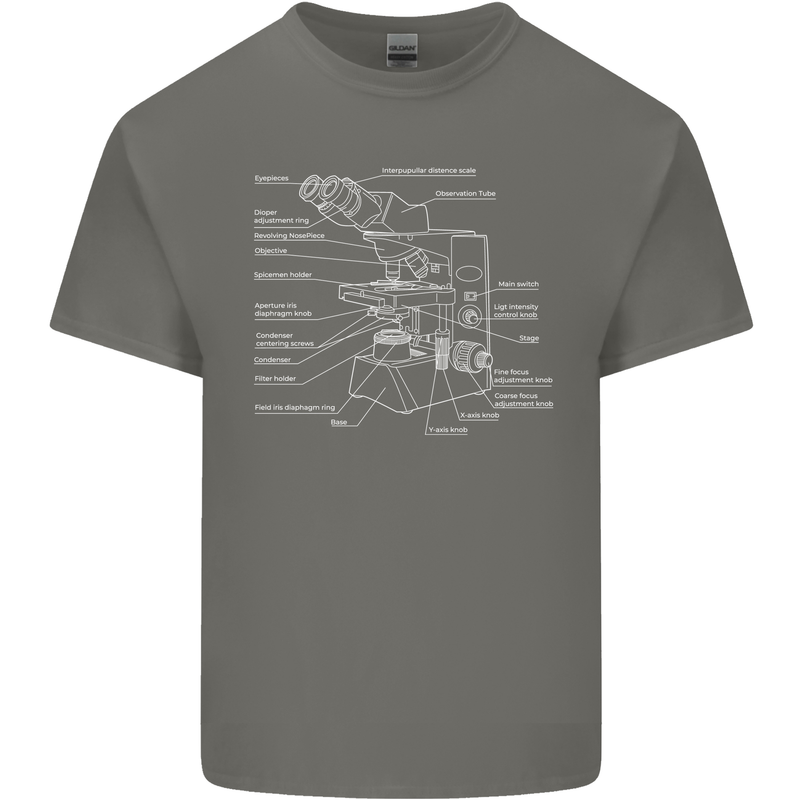 Microscope Science Biology Mens Cotton T-Shirt Tee Top Charcoal