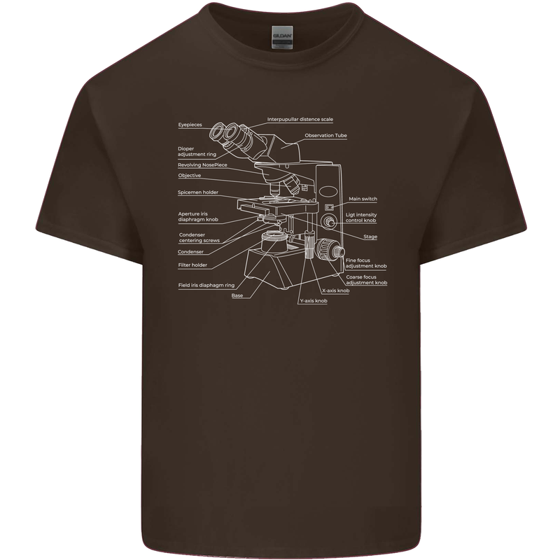 Microscope Science Biology Mens Cotton T-Shirt Tee Top Dark Chocolate