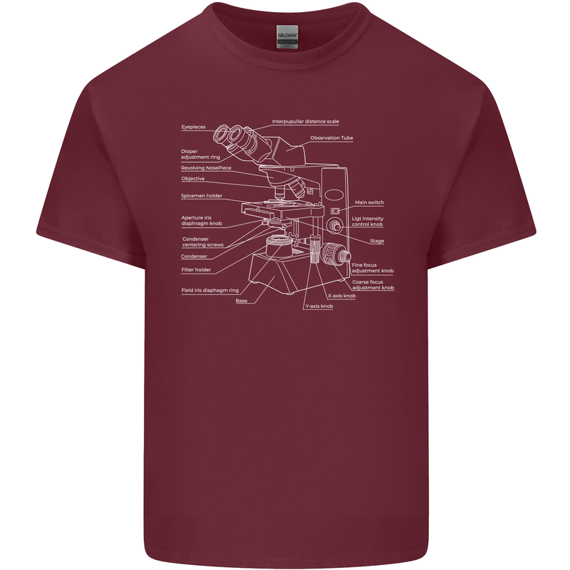 Microscope Science Biology Mens Cotton T-Shirt Tee Top Maroon