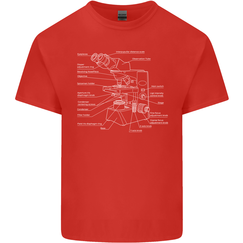 Microscope Science Biology Mens Cotton T-Shirt Tee Top Red