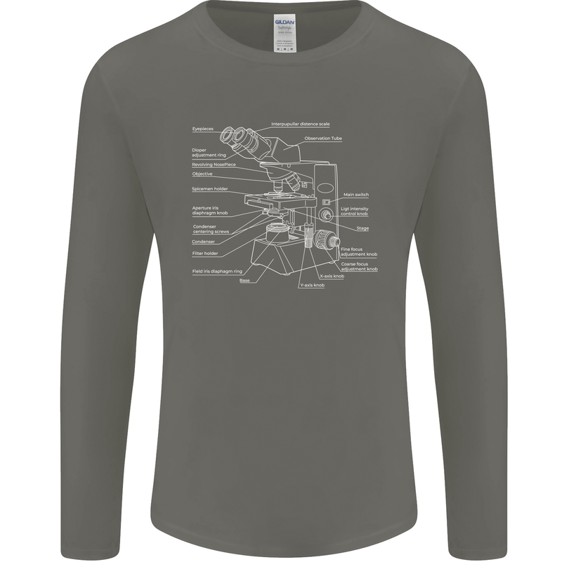 Microscope Science Biology Mens Long Sleeve T-Shirt Charcoal