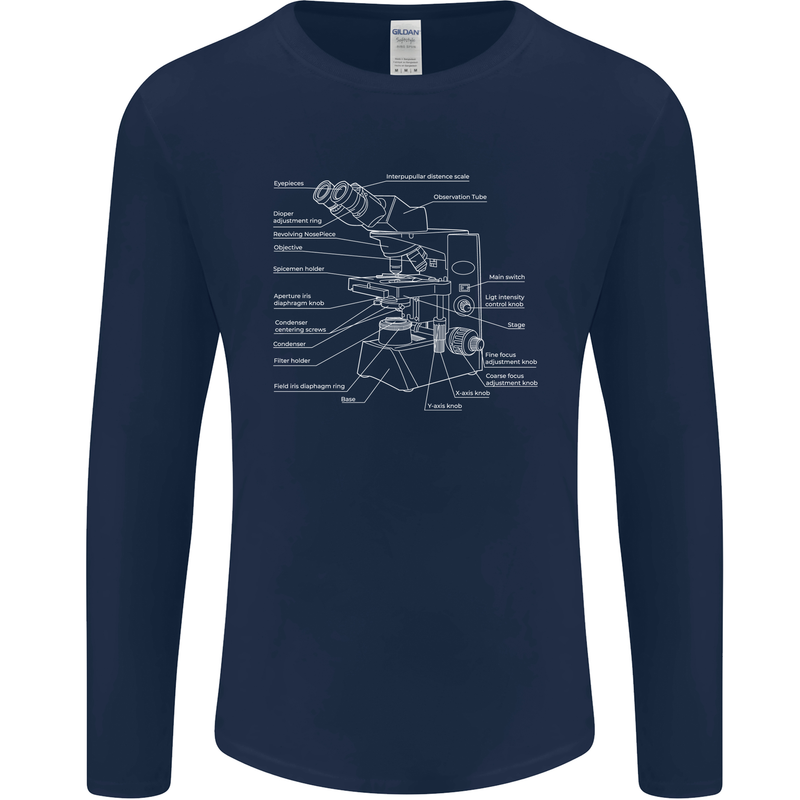 Microscope Science Biology Mens Long Sleeve T-Shirt Navy Blue
