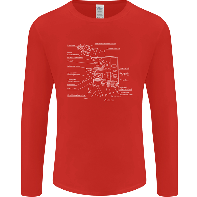 Microscope Science Biology Mens Long Sleeve T-Shirt Red