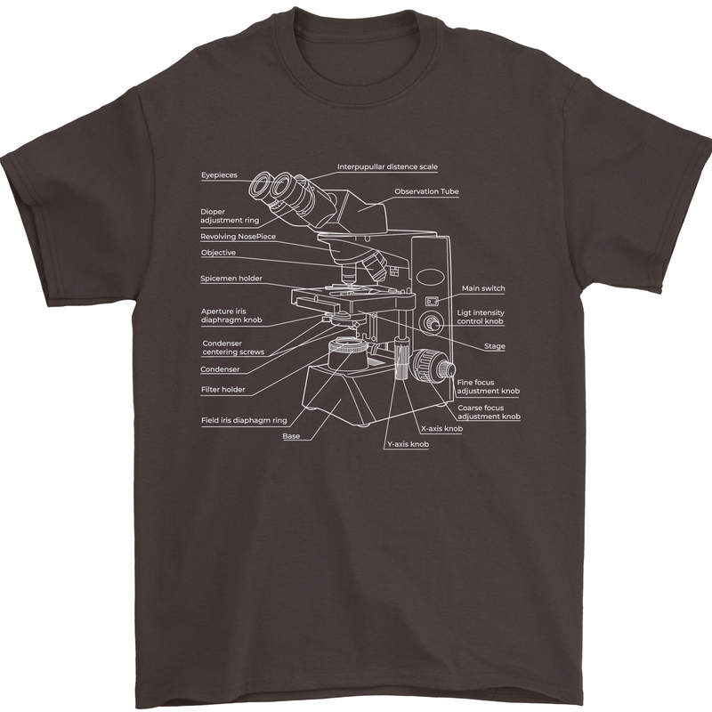 Microscope Science Biology Mens T-Shirt Cotton Gildan Dark Chocolate