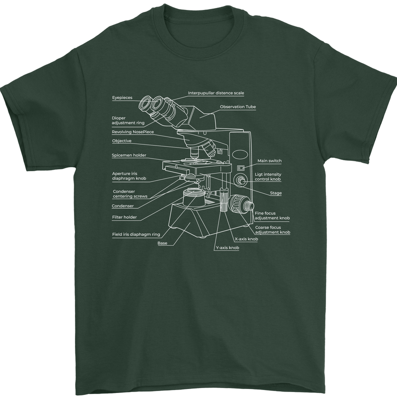 Microscope Science Biology Mens T-Shirt Cotton Gildan Forest Green