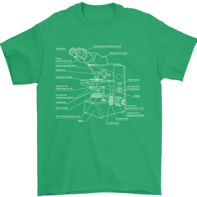 Microscope Science Biology Mens T-Shirt Cotton Gildan Irish Green