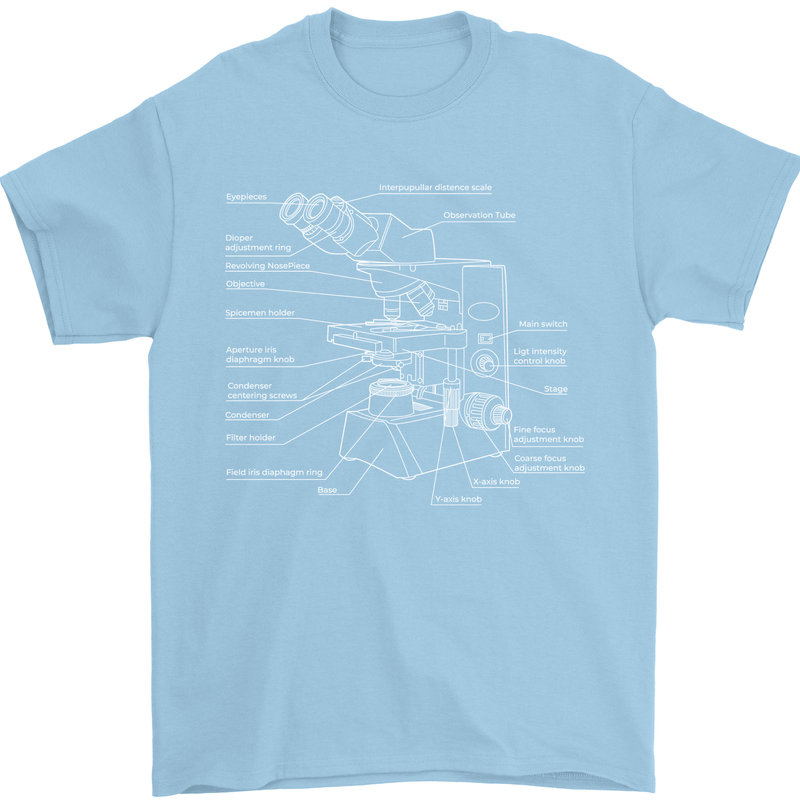 Microscope Science Biology Mens T-Shirt Cotton Gildan Light Blue