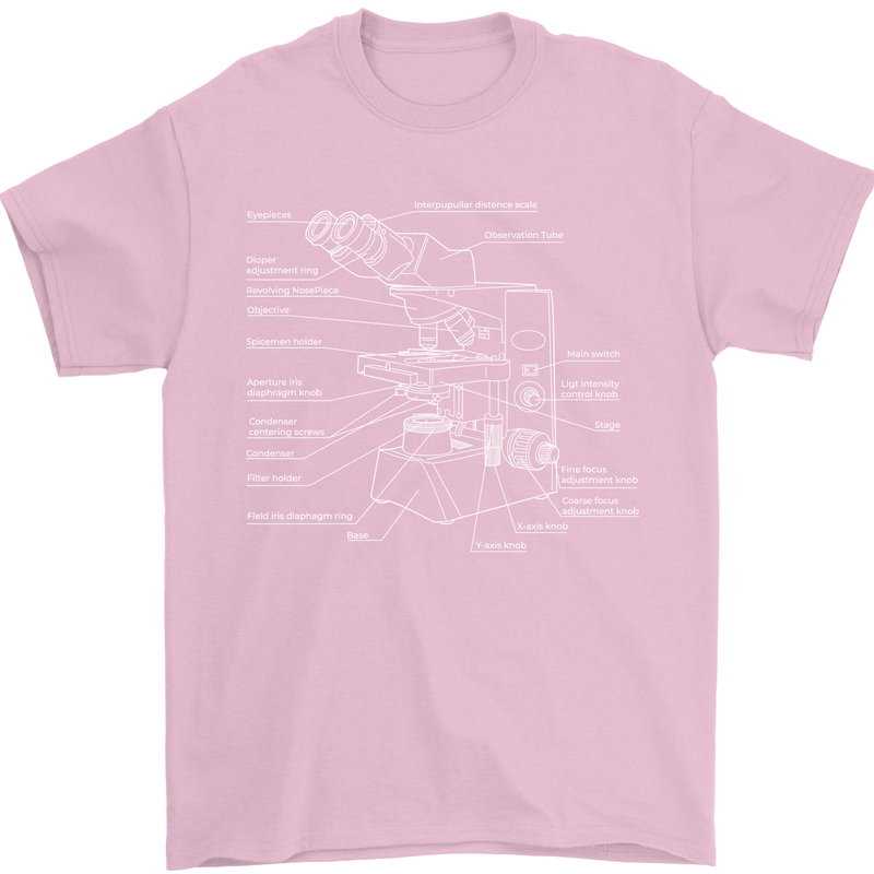 Microscope Science Biology Mens T-Shirt Cotton Gildan Light Pink