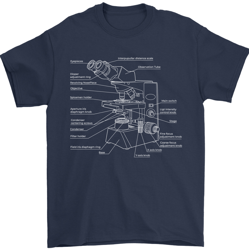 Microscope Science Biology Mens T-Shirt Cotton Gildan Navy Blue