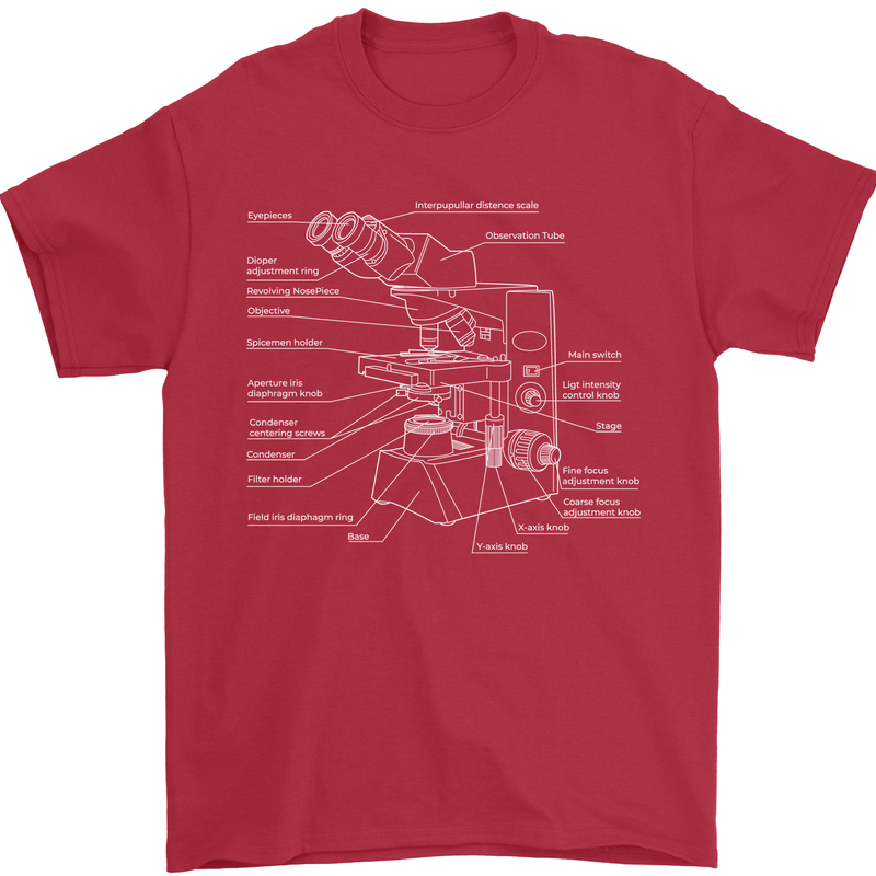 Microscope Science Biology Mens T-Shirt Cotton Gildan Red