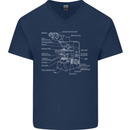 Microscope Science Biology Mens V-Neck Cotton T-Shirt Navy Blue