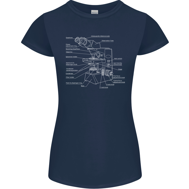 Microscope Science Biology Womens Petite Cut T-Shirt Navy Blue