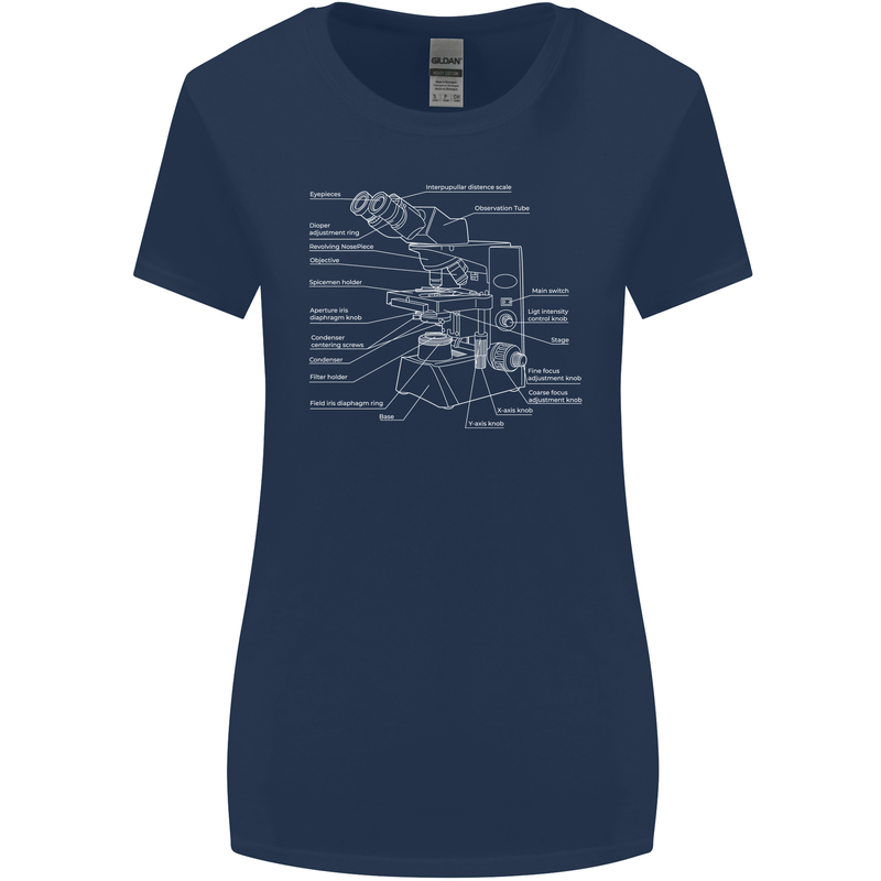 Microscope Science Biology Womens Wider Cut T-Shirt Navy Blue