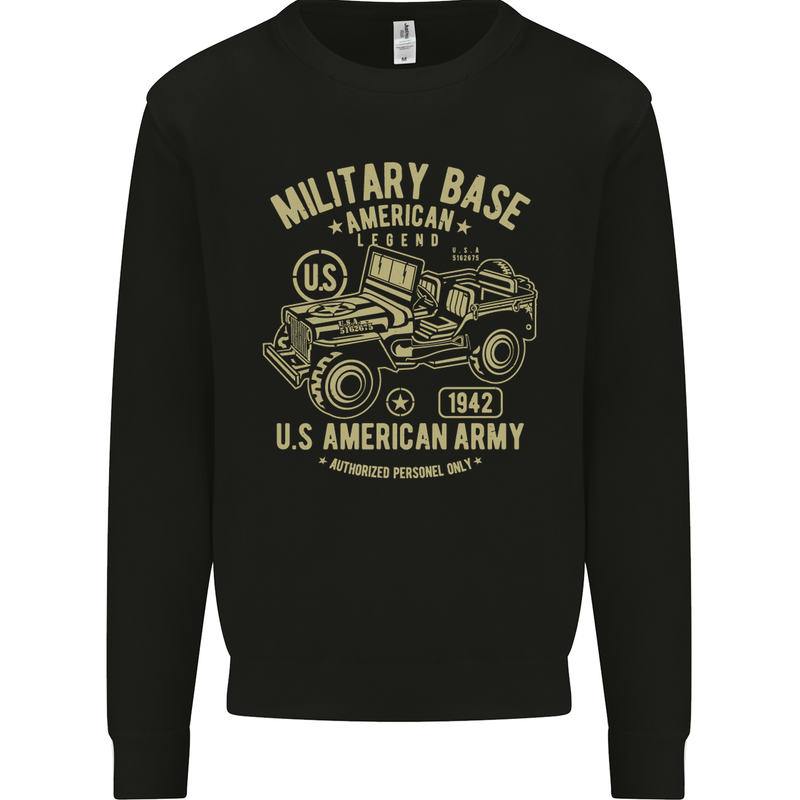 Military Base US American Army 4X4 Off Road Kids Sweatshirt Jumper Black